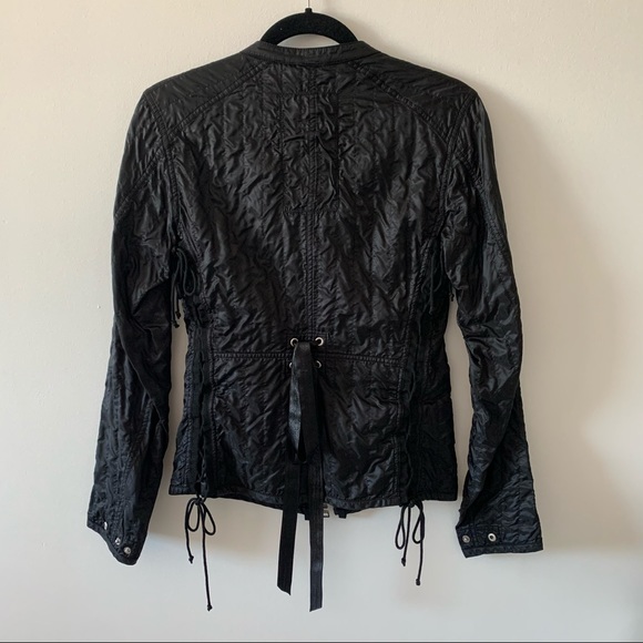 Black Prada zip up jacket top moto ruched size 42 - Picture 8 of 8